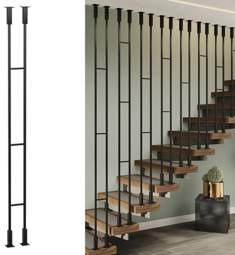 CHZDPP Ringhiera per Scale Balaustre Metalliche con Montaggio Laterale e Viti, Balaustre Personalizzabili per Scale, Colonne balaustre per abitazioni, Loft, Ville e uffici(Black (1 pc),150cm)