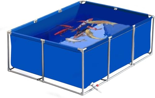 Bassin PréFormé avec Vanne de Vidage,Aquarium Piscine avec Support,Réservoir d'eau d'aquaculture,pour Poissons Rouges, Carpes, Koïs, Noir,Bleu,2 * 2 * 0.5m