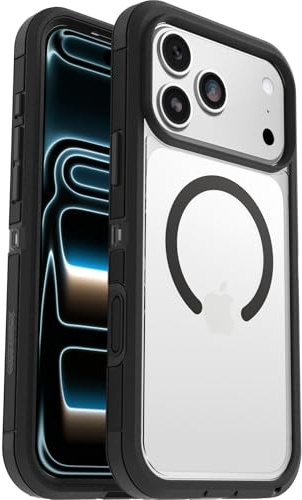 OtterBox Defender Series Pro XT Clear MagSafe Hülle für iPhone 17 Pro Max, stoßfest, Ultra-robust, schützende Hülle, 7X getestet nach Militärstandard, Transparent/Schwarz