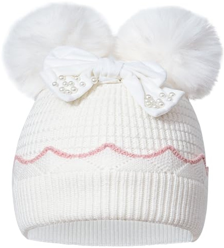SECRET AROMA Cappello Invernale per Bambine con Doppio Pompon, Caldo Berretto con Fiocco per Neonati e Bambini, Berretto da Sci per 1-6 Anni