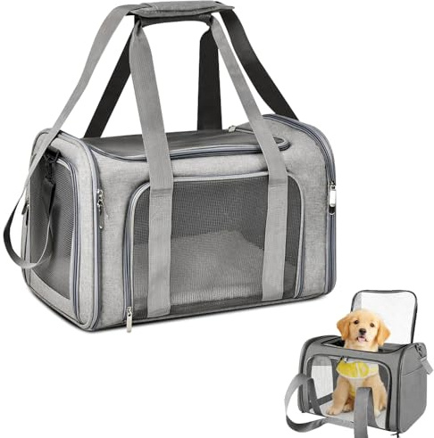 SGZIOO Transportlåda för katt och hund, vikbar katttransportbur, 45 x 30 x 30 cm, transportbur hund, lätt katttransportväska med axelrem, för katt och medelstor hund, för bil, tåg, resor