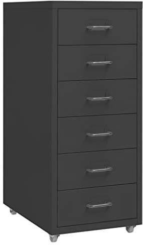 Mokuyary Filing Cabinet with Wheels Anthracite 28 x 41 x 69 cm Metal Filing Cabinet Rolling Container Office Cabinet Drawer Cabinet Wood