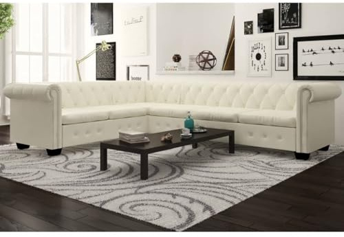 Emmtore Sofá de Esquina Chesterfield 6 plazas Cuero Artificial Blanco