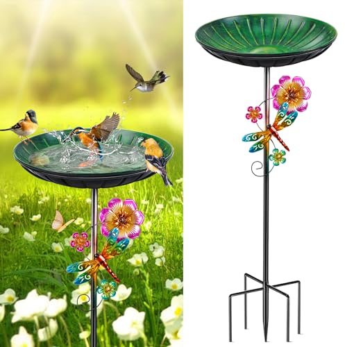 Metal Bird Bath for Garden, 38In Freestanding Birdbaths & Supports, Bird Bath Feeder Bowl with Upgraded 5-Pronged Base for Outdoor Garden Patio & Lawn Decor (Vintage Green)