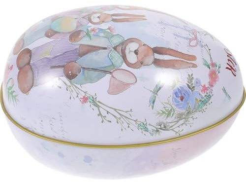 Cabilock Caja Decorativa Metálica de Hojalata en Forma de Huevo de Pascua Mediana, Tapa Fácil de Abrir y Cerrar, Adecuado para Dulces y Suministros de Fiesta de Pascua, Contenedor