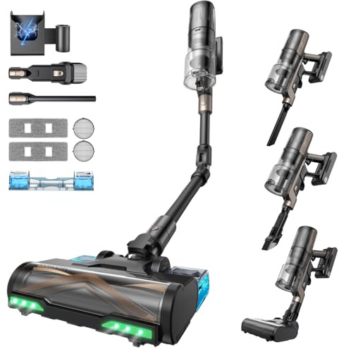 Proscenic P20+ Aspiradora sin Cable 70Mins/70kPa/680W, Autoportante con Barra Plegable, Limpia Bajo Muebles sin Agacharte, Aspiradora con Cepillo Anti-Enredo para Pelo de Mascotas/Suelos/Alfombras