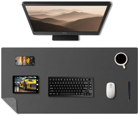 Xcdhemde® Skrivbordsmatta PU Lader 80 x 40 cm, Skrivbordsunderlagg Grå | Desk Mat Vattentät, Halkfri, XXL, Desk Pad för Tangentbord, PC, Laptop, Lämplig för Spel, Kontor, Hem