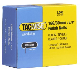 Tacwise 0293 Typ 16G / 30 mm Verzinkte Nägel, Packung mit 2500 Stück