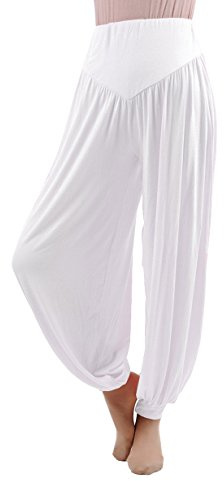 Hoerev Super Soft Modal Spandex Harem Yoga Pilates Pants,White,XL