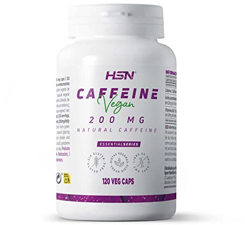 Caféine Naturelle de HSN | 200 mg | Approvisionnement de 4 Mois | Extraction de Grains de Café Vert | Énergie Maximale + Stimulant | Non-OGM, Végétalien, Sans Gluten | 120 Capsules Végétales