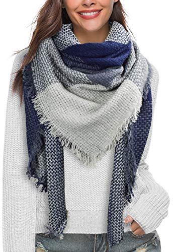 heekpek Écharpe Chale Femme Cachemire Imitation Chaud Automne Hiver Grand Plaid Tissu Glands Foulard (Gris)
