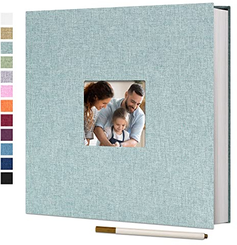 Vienrose Álbum Fotos Autoadhesivo 33x32 CM 40 páginas Scrapbook para Pegar y Escribir Funda de Lino Regalo Bebé Cumpleanos Recuerdos Boda Aniversario Familiares con Bolígrafo Metálico