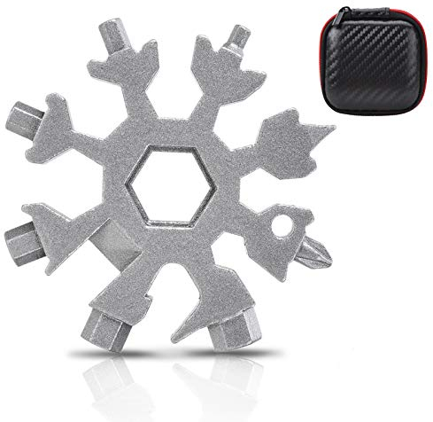 Linkbro Männer Geschenke, 18-in-1 Schneeflocken Multitool Edelstahl tragbares Stahl Multi-Tool für Outdoor-Camping Abenteuer, Weihnachten Geburtstag Valentinstag Geschenke für Männer (Silber)