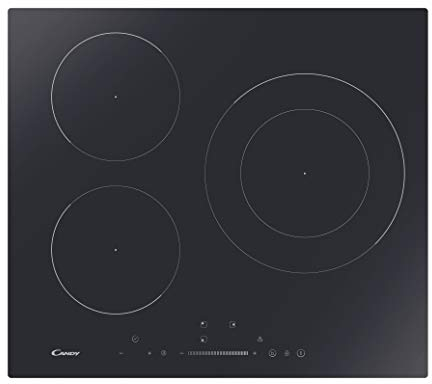 Candy CIDSCS633TT Induktionskochfeld, 3 Kochplatten, Paella-Pfanne mit doppelter Krone 28 cm, Timer, 9 Leistungsstufen, 6900 W, Booster, Schwarz, 52 x 59 cm