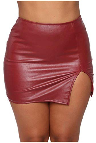 Pelisy Mujer Sexy Cintura Alta Cortas Faldas de Cuero Moda Slim Wrap Zipper Split PU Minifalda