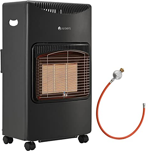 Juskys Keramik Gasheizung GS42US in Schwarz - 4200 W mit Druckregler & Schlauch - Mobil, effizient & energiesparend - Gasheizer Gasheizofen Gasheizgerät