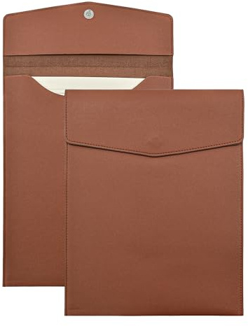 VANRA 1 Pieza Carpeta de Archivo de Cuero de PU Bolsa Vertical para Documentos A4 Funda de Cuero Impermeable Portafolio Organizador de Archivos para Tamaño Carta con Cierre de Botón Magnético (Marrón)