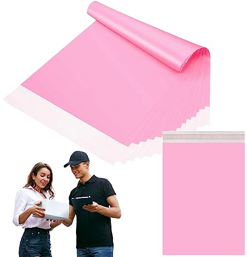 Postpåsar, postpåsar för kläder, självförseglande plastpåsar, stora fraktpåsar, starka förpackningspåsar, plastomslag för postning av klädpaket, 10 stycken, 60 x 70 cm, rosa vintage