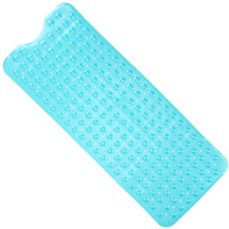 ANSIO® Long Bath Mat PVC Non-Slip Anti Mould Shower Mat with Drain Holes & Suction Cups Machine Washable Bathtub Mat 102 x 40 cm / 40 x 16 inches - Teal