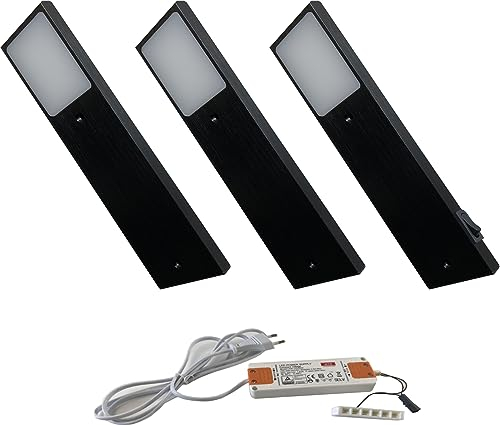ACCE LED en aluminium pour meuble de cuisine ou armoire Blanc chaud ou blanc neutre avec convertisseur un spot avec interrupteur mécanique (blanc neutre, Lot de 3)
