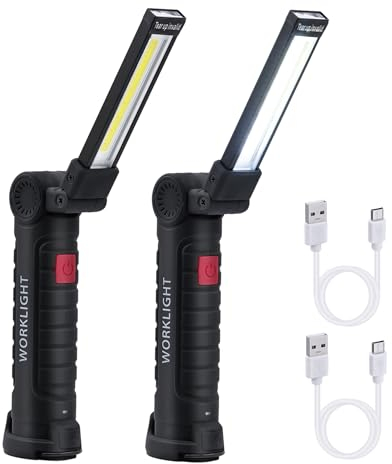 Tolesum LED Arbeitsleuchte Werkstattlampe,Zusammenklappbare,Wiederaufladbare USB-Taschenlampe mit 5 Lichtmodi, 360° drehbar, LED Strahler mit Magnet und Haken für Auto Reparatur Camping Notfall (2pcs)