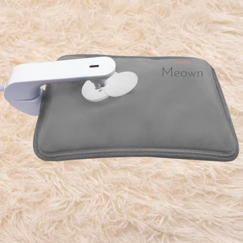 Meown Rechargeable Electric Hot Water Bottle, Heating Pad for Pain Relief, Portable Hand Warmer for Back, Neck, Feet & Shoulders, Auto Shut-Off & Soft Cosy (Grey)
