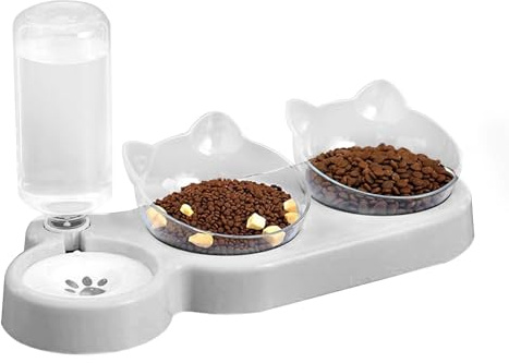 Marchul Tres Platos elevados para Gatos para Alimentos y Agua, Cuencos de alimentación para Mascotas con Botella de Agua automática