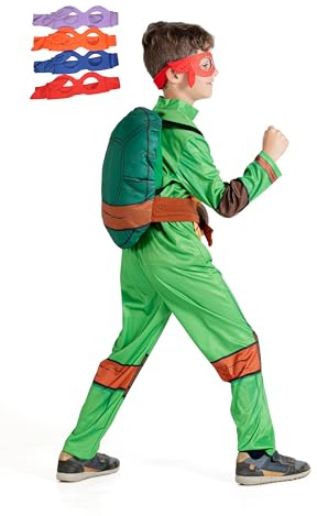 Ciao Tortue Ninja Turtle costume déguisement garçon original TMNT Teenage Mutant Ninja Turtles (Taille 5-7 ans) avec coque rembourrée et masques interchangeables, Vert