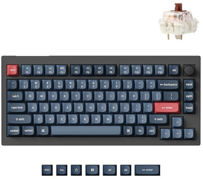 Keychron V1 Max 75% RGB Custom Mechanical Keyboard, 2.4Ghz/Bluetooth 5.1/Wired QMK/VIA Programmable Macro, Hot-Swappable Gateron Jupiter Brown Switch Gasket Mount for Mac Windows Linux