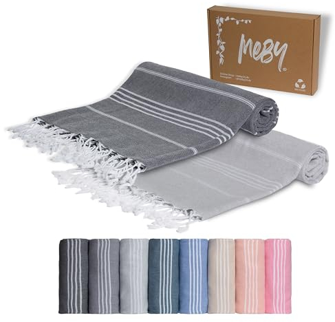 MEBY 2er Set XXL-Saunatücher (100x200 cm). Strandtuch, Badetuch, Türkisches Hamamtuch, Handtuch. 100% Baumwolle (Anthrazitgrau & Grau)