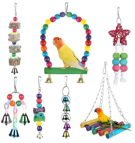 Vogelspielzeug-Schaukel-Set – Vogelspielzeug für Sittiche, Puzzle-Zubehör, Nymphensittich-Spielzeug, Schaukel, buntes Set, Vogeltraining für Wellensittiche und Sittiche