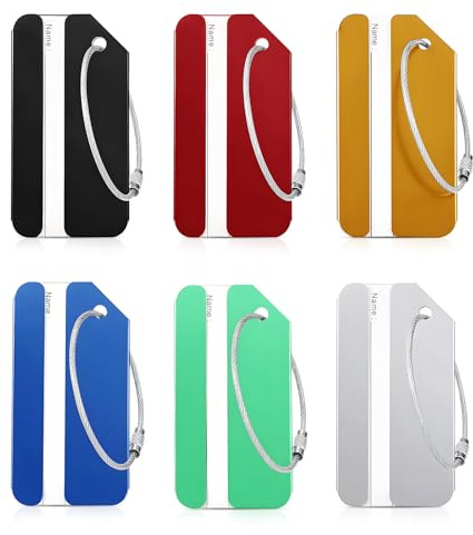 GALAMAX 6 Pcs Luggage Tags for Suitcases, Metal Luggage Labels with Steel Loop and Waterproof Name ID Card, Aluminium Bag Tags for Luggage Suitcase Identifier, Secure Travel Labels for Luggage-6 Color