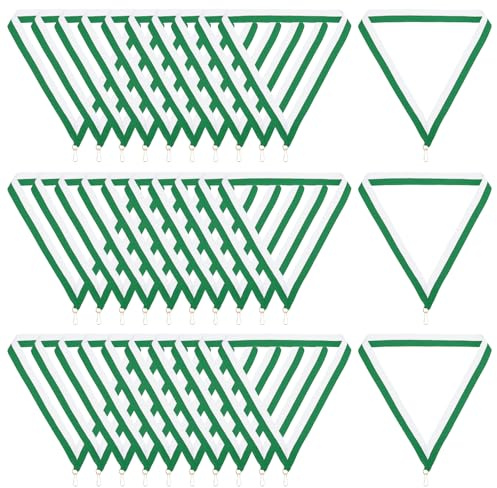 PATIKIL 30 Pièces Rubans de Cou de Récompense avec Mousquetons Vert Blanc | Rubans de Médaille en Polyester à Rayures, pour Compétitions Réunions Sportives Fêtes Sportives