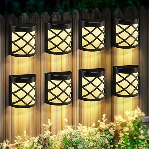 Solpex Solar Fence Lights, 8 Pack Waterproof Deck & Wall Lights - 6 LED Decorative Outdoor for Deck, Patio, Stairs, Yard, Path & Driveway (Warm White)