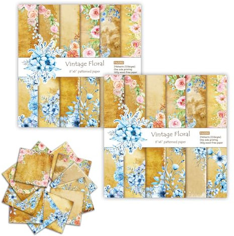 YFaith Decoupage Papier für Möbel, 48 Blatt Scrapbook Hintergrundpapier, 15,2 × 15,2 cm Scrapbook Zubehör Papier, 12 Muster, für Fotoalben, Broschüren und DIY-Dekorationen