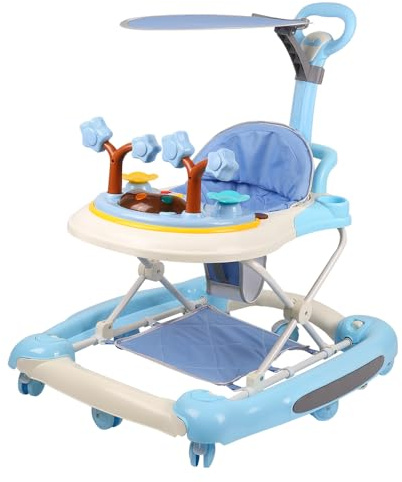 Lauflernhilfe für Babys, mit Spielset und Bodenmatte, robust, faltbar, mit 5 verstellbaren Positionen, ideal als Gehhilfe für die ersten Schritte Ihres Kindes (blau-67 x 72 x 92 cm)