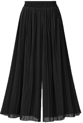 RLEHJN Palazzo Trousers for Women UK Sale Clearance Chiffon Elasticated Waist Wide Leg Trousers Summer Loose Pleated Lounge Pants Plain Baggy Casual High Waisted Pants with Pockets M-5XL Black
