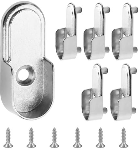 CJMUQHEHH 6 soportes para barra de ropa, robustos, fáciles de instalar, para tubos redondos, para armarios y despensas, plata, metal niquelado
