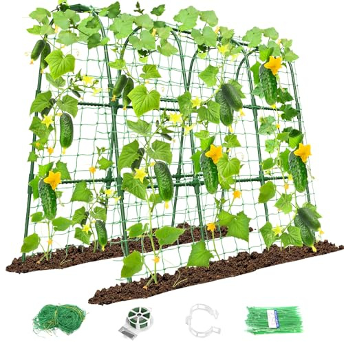 Cucumber Trellis for Raised Bed, 120cm x 120cm, U-Shape Garden Trellis for Climbing Plants Outdoor, Metal Arch Trellis for Vegetables (Green)