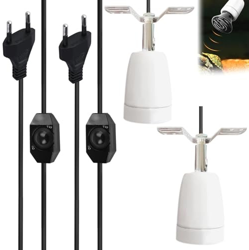 LEKEFETO 2 pezzi portalampada Heiz, lampada termica in ceramica E27 con interruttore e cavo da 1,8 m, girevole a 360°, base per lampada riscaldante, in ceramica, per anfibi, acquari, animali, colore