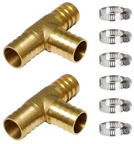 Dagran 2 Connettori in Ottone da 3/4 Pollici Raccordi in Ottone a 3 Vie a Forma di T Raccordo per Tubi a T 19 mm Connettore Tubo Gas per Gas Aria Acqua Olio Tubo Irrigazione Giardino