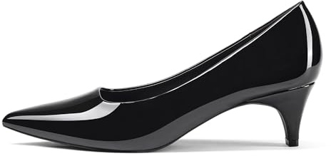 GENSHUO Décolleté Donna Tacco Gattino 5cm Punta Chiusa Slip On Confortevole Low Heel Eleganti Ufficio Lavoro Matrimonio Quotidiano, Laccato Nero, 42 EU