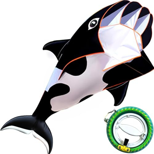 Touch the sky 3D Kite for Kids and Adults Easy to Assemble & Fly Outdoor Games and Activities Toy Frameless Soft Giant Dolphin Whale Kites (57 in × 31 in+reel)