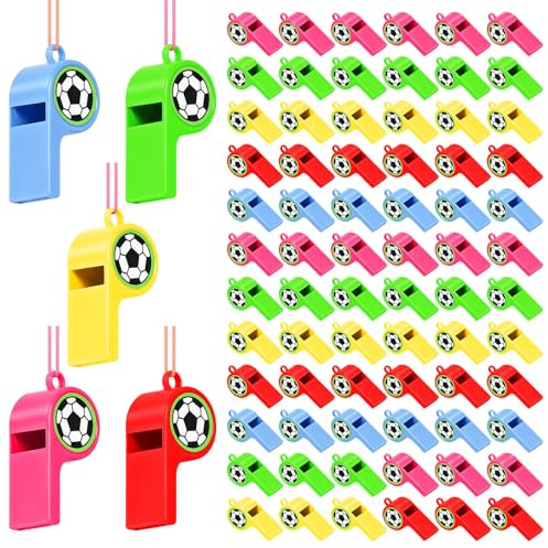 CYZBL 72 Piezas Silbato para Niños, Silbatos Plástico con Cordón, Silbato Entrenador Futbol de Colores, Silbato Arbitro Profesional para Competiciones Escolares