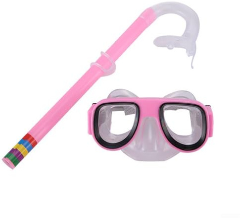 Equipo de esnórquel para niños con gafas de buceo antiniebla y tubo de esnórquel seco para natación y deportes acuáticos (rosa)