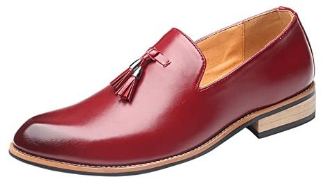 Mocassins classiques à enfiler en similicuir pour homme, chaussures habillées élégantes pour affaires, mariage, fête, Rouge, 43.5 EU