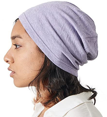 CHARM Damen Herren Beanie Aus Bio - Baumwolle - Made In Japan Warm Strick Mütze Chemo Kopfbedeckung Allwetter Lila