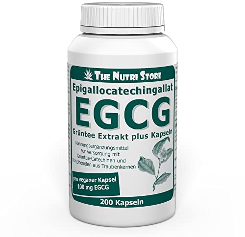 EGCG 100 mg Grüntee Extrakt plus vegane Kapsel 200 Stk. zur Versorgung mit Grüntee-Catechinen und Polyphenolen aus Traubenkernen
