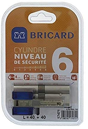 Bricard 17471 Cylindre de serrure double entrée Chifral S2 40+40 Nickelé