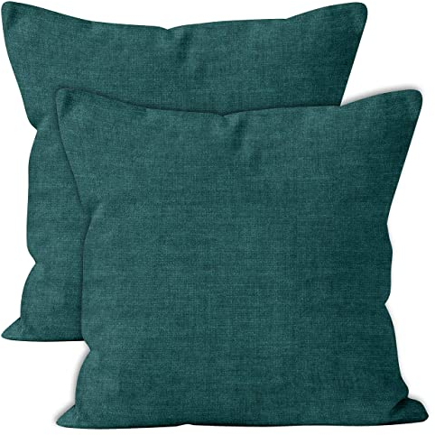 Encasa XO Chenille Kissenbezüge Set von 2 | Azul Blau - (16x16) (40x40 cm) | Dekorative Akzent Quadratische Wurfkissenbezüge Für Couch, Heimdekoration, Sofa